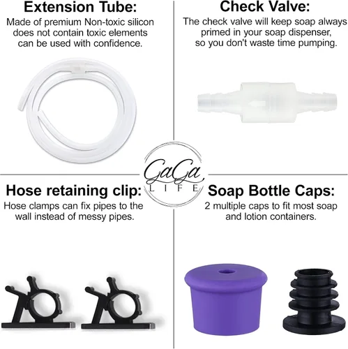 Vista 2 de GAGALIFE - Juego de tubo de extensión para dispensador de jabón para fregadero, tubo de silicona de grado alimenticio de 47 pulgadas con válvula