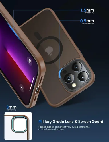 Vista 5 de Mgnaooi Funda magnética para iPhone 14 Pro Max, [probada contra caídas de grado militar y compatible con MagSafe] parte trasera translúcida mate