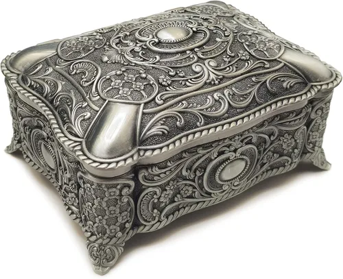 Vista 3 de Caja de música antigua de aleación de metal en relieve, caja de música con movimiento dorado para Navidad, cumpleaños, día de San Valentín, día