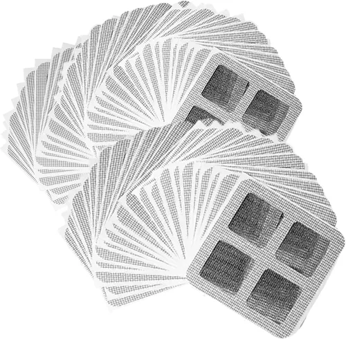 Vista 2 de 50 piezas desechables de malla fina de 4 x 4 pulgadas, cubiertas de drenaje desechables autoadhesivas para filtro de ducha, para baño, lavandería