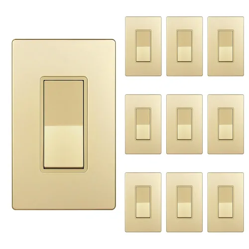 Vista 48 de ENERLITES - Interruptor de palanca decorativo de encendido/apagado con placas de pared, unipolar, 3 cables, tornillo de conexión a tierra, grado