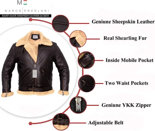 Vista 2 de B3 Bomber Chaqueta Aviator Real Shearling B3 Bomber Chaqueta Invierno