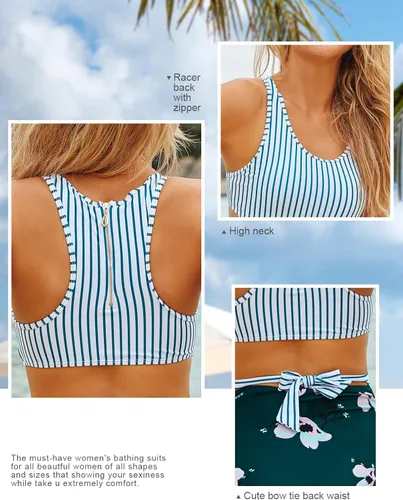 Vista 4 de MOLYBELL Traje de baño de una pieza para mujer de talle alto monokini estampado floral con cremallera