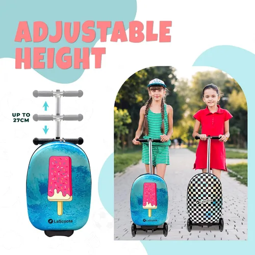 Vista 4 de Lascoota Maleta de scooter, equipaje plegable para niños, equipaje ligero para niños con ruedas, luces LED, maleta gráfica, maleta para niños