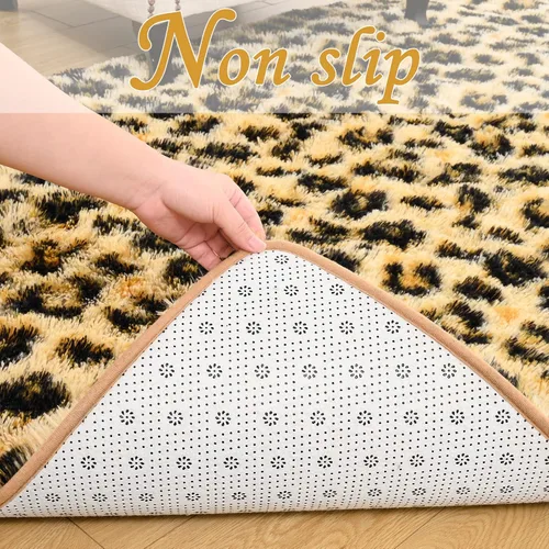 Vista 6 de HOMORE Alfombras esponjosas de leopardo de alta calidad, alfombra con estampado de leopardo para sala de estar, dormitorio, alfombra suave