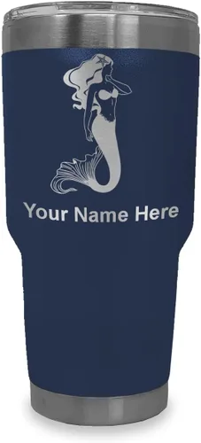 Vista 32 de LaserGram Vaso aislado al vacío de 20 onzas, sirena, grabado personalizado incluido (negro)