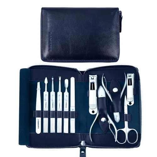 Vista 13 de FAMILIFE - Kit de manicura profesional para uñas, 11 en 1, de acero inoxidable, con estuche de viaje portátil de cuero negro, regalos de lujo para él