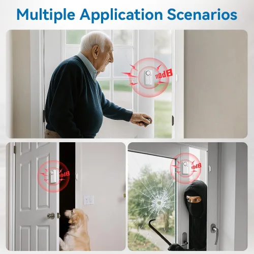 Vista 8 de Alarmas de puerta para la seguridad de los niños, timbres de puerta ruidosos de 110 dB cuando se abre la puerta, sensor de puerta con control