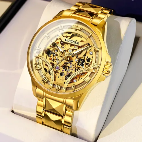 Vista 2 de OUPINKE Relojes de pulsera mecánicos automáticos para hombre, vestido de lujo, acero de tungsteno, luminoso, impermeable, zafiro, calendario