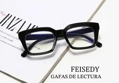 Vista 2 de FEISEDY Gafas de lectura retro cuadradas con bloqueo de luz azul, antirreflejos, para fatiga digital, modelo B2479 Negro