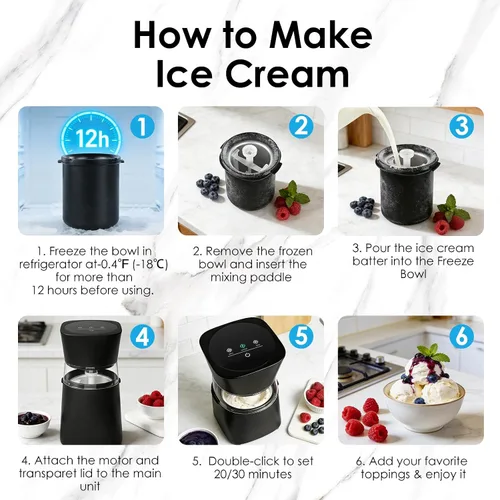 Vista 5 de KITOART Máquina para hacer helados, mini máquina eléctrica de alta calidad para helados, sorbetes y yogur congelado, funcionamiento de bajo ruido