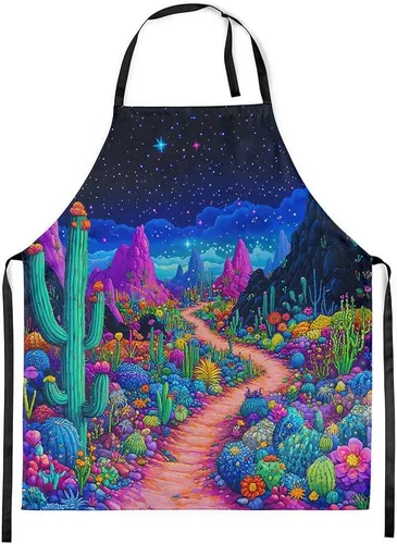 Vista 13 de Castle Fairy Delantal de cocina Alien UFO Retro Jungle Sketch Delantal Blue Black
