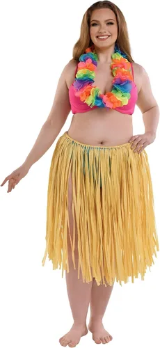 Vista 2 de Falda de rafia natural marrón para adultos, LXL, 1 unidad, única, duradera y ajustable, perfecta para fiestas temáticas hawaianas y disfraces