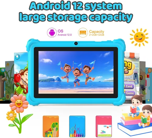 Vista 2 de Tableta para Niños de 7 pulgadas, Tableta Android para Niños Pequeños, Pantalla IPS de Protección Ocular, 4GB RAM 32GB ROM, Bluetooth Wifi, Tabletas