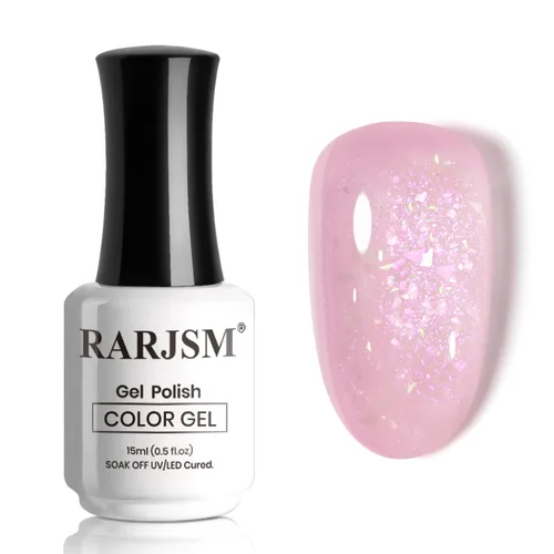 Vista 9 de RARJSM Esmalte de uñas en gel color albaricoque, dorado con brillantina, neutro, transparente, color nude, esmalte de gel para remojar para remojar