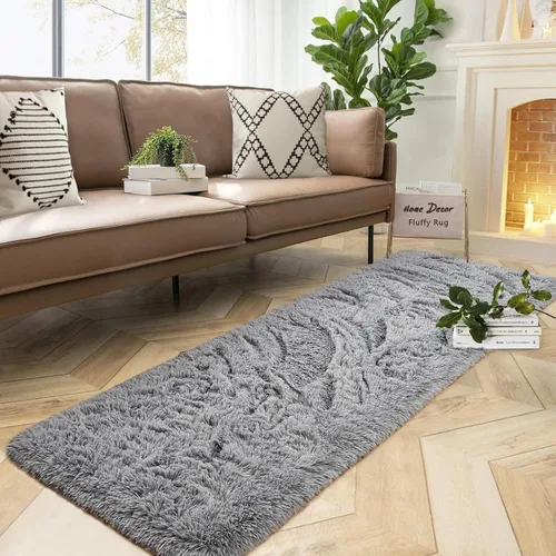 Vista 72 de DweIke Alfombras de pasillo beige esponjosas para dormitorio, 2 x 6 pies, alfombra larga de felpa suave para niñas y niños, antideslizante y lavable