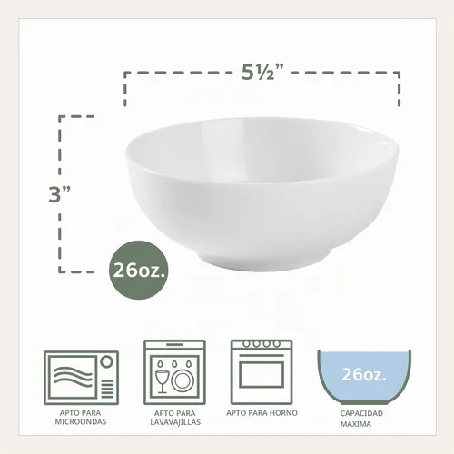 Vista 4 de Everyday White Tazones de sopa y cereales de porcelana de 26 onzas