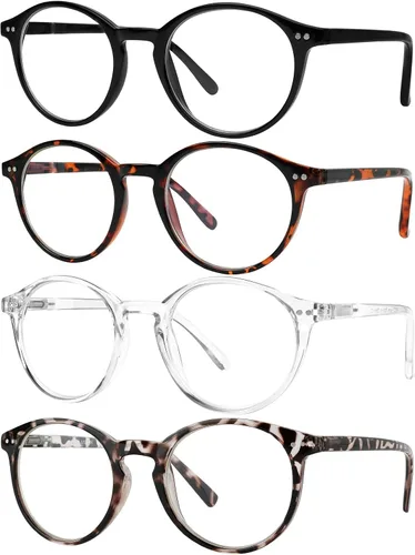 Vista 2 de Yogo Vision Gafas de lectura para mujeres y hombres, lentes de lectura con bloqueo de luz azul, redondos, color negro, cristal, gris leapord, marrón