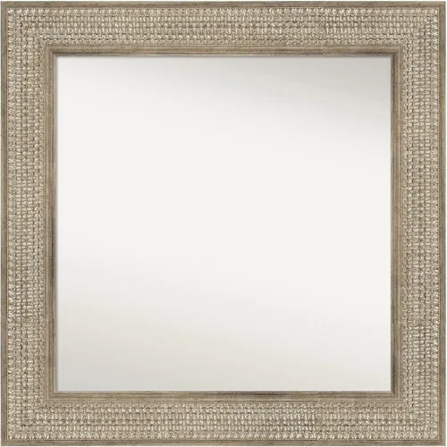 Vista 221 de Amanti Art Espejo de baño plateado para sobre fregadero, 26 x 26 pulgadas, espejo cuadrado de níquel pulido, marco de madera tradicional mediano, se
