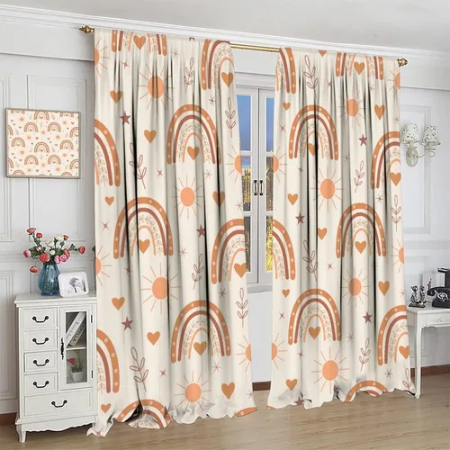 Vista 4 de Cortinas bohemias con diseño de arco iris, hermoso diseño de estrellas de durazno marrón y arcoíris, para dormitorio de niños y niñas, sala