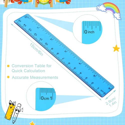 Vista 2 de EBOOT Paquete de 2 reglas de plástico rectas, herramienta de medición de plástico para la oficina escolar de estudiantes, color azul, 6 pulgadas