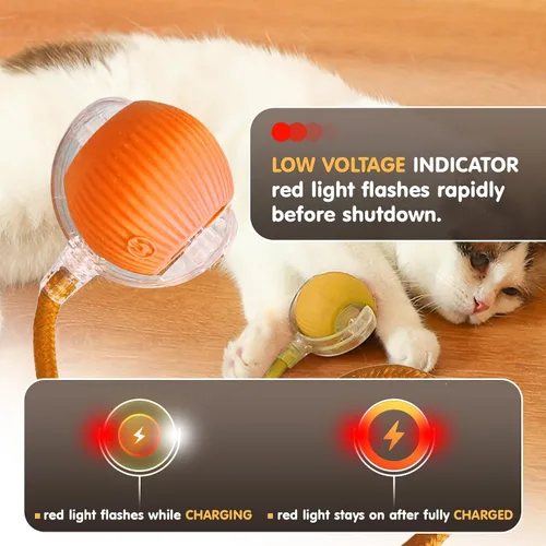 Vista 8 de Rocfish Juguetes interactivos para gatos de interior, bola de persecución automática inteligente para gatos (Naranja-N) Smart Automatic Cat Chase