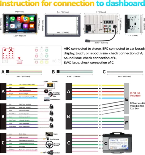 Vista 8 de PLZ estéreo de coche inalámbrico de doble DIN de 7" con pantalla QLED para automóvil, Apple Carplay, Radio, Android Auto, Bluetooth 5.3, Cargador