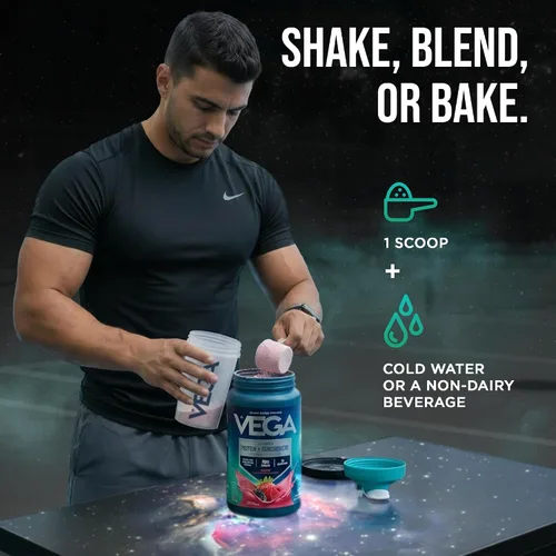 Vista 6 de Vega Protein + Supergreens - 20g de proteína a base de plantas, sabor a bayas, 26 porciones, verduras y vegetales reales, vegano keto, 0g de azúcar