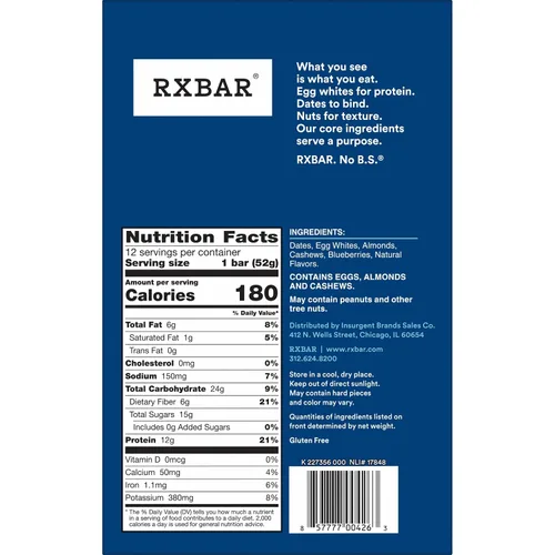 Vista 10 de RXBAR 's Whole Food Protein Bar con 0.42 oz de proteína de clara de huevo y 6 a 8 ingredientes (arándano) (paquete de 6)