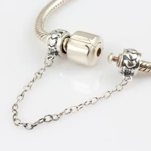 Vista 2 de ARTCHARM Collar de cadena de seguridad con cierre de amor, cuentas de corazón de plata de ley 925, ajuste de pulsera de estilo europeo, Plata