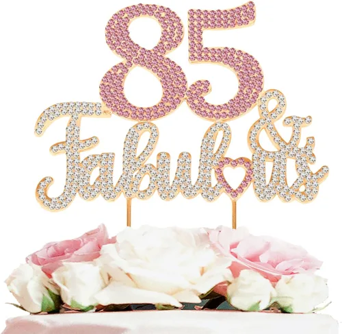 Vista 24 de 25 y fabulosa decoración de pastel de diamantes de imitación dorados y rosados – Feliz cumpleaños 25 años saluda a 25 años de edad, decoración