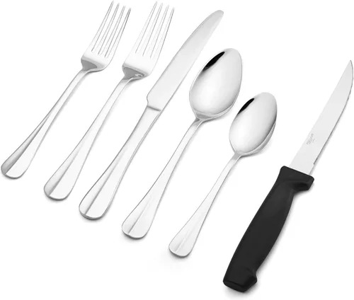 Vista 3 de International Silver Simplicity - Juego de cubiertos de acero inoxidable de 53 piezas con utensilios para servir, servicio para 8 personas