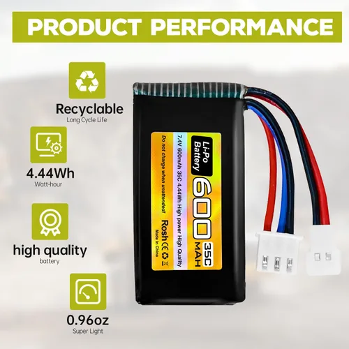 Vista 5 de sea jump Batería Lipo de 2 piezas 7.4V 600mAh 35C 2S con enchufe Molex y cargador 1trailer2 adecuado para FMS FCX24 RC coches, camiones, vehículos