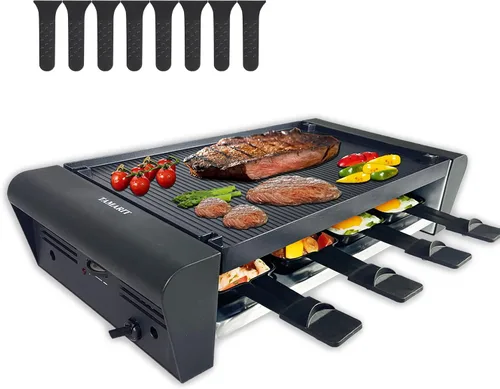 Vista 7 de TAMARIT Parrilla de Mesa Raclette para 8, 2 en 1 Estilo Suizo Pequeño Sin PFAS Antiadherente Placa de Parrilla/Plancha Reversible Control