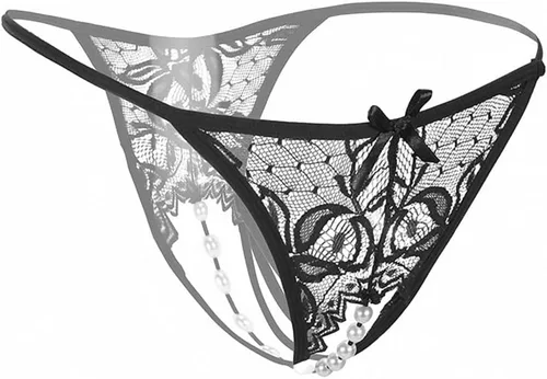 Vista 3 de Mujeres Perla Encaje Bowknot Cuentas Encaje Bragas Erótica Tanga Lencería Ropa