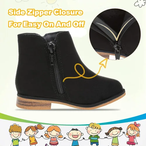 Vista 4 de Fupoia Botas de tobillo para niñas, botas de tobillo para niñas, botas de cremallera lateral, botas de moda para adolescentes, botas de tacón corto