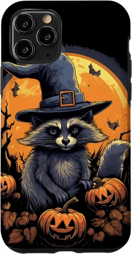 Vista 27 de iPhone 16 Raccoon Witch Hat Pumpkins Halloween Costume Case
