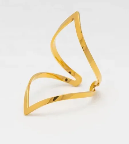 Vista 2 de Diseño original chapado en oro de 18 quilates joyería de acero inoxidable nuevo en anillo abierto de color dorado cónico geométrico para mujeres