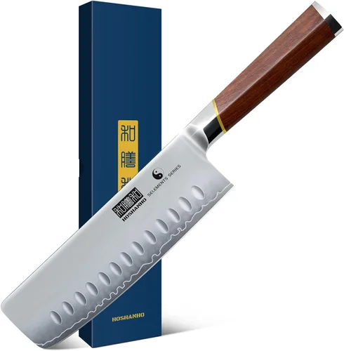 Vista 8 de HOSHANHO Cuchillo Santoku de 7 pulgadas, cuchillo de chef profesional japonés de acero de alto carbono, cuchillo de cocina afilado con mango