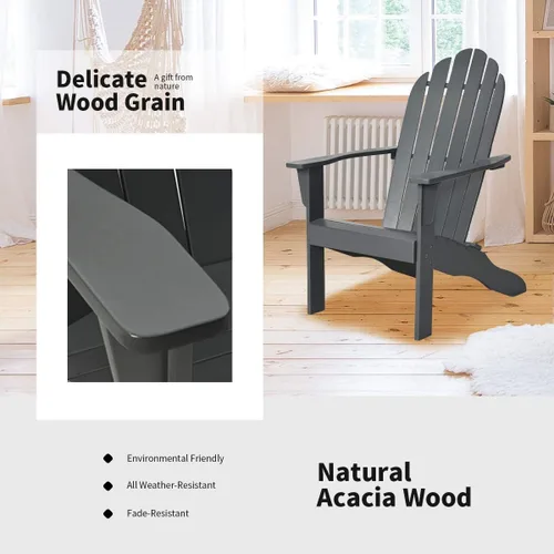 Vista 5 de Giantex Adirondack - Silla de madera de acacia para exteriores con capacidad de peso de 350 libras, sillón resistente a la intemperie para patio Gris