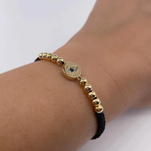 Vista 14 de Pulsera de cuerda ajustable tejida a mano con dije de mal de ojo de la suerte para la protección
