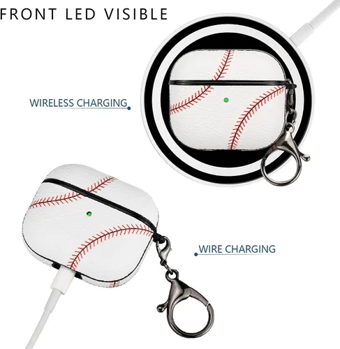 Vista 2 de Funda protectora completa duradera para AirPods 3, funda de béisbol para Apple AirPods 3 de carga, funda con llavero (no Pro 3)