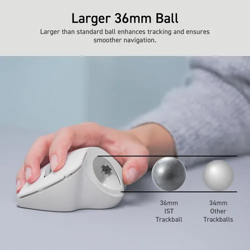 Vista 6 de ELECOM Diseño ergonómico y cómodo Trackball IST Bluetooth 5.3, seguimiento suave con rodamiento de bolas rubí, bola de 1.41 pulgadas, control