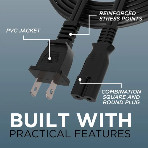 Vista 6 de THE CIMPLE CO Cable de alimentación polarizado de 2 clavijas de 15 pies – Cable de alimentación de CA con enchufe cuadrado/redondo para satélite