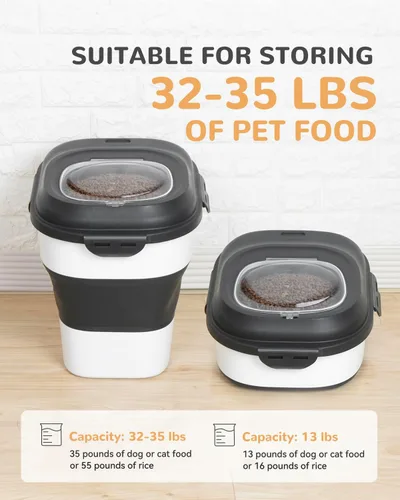 Vista 2 de 30-35 Lbs Contenedor de almacenamiento de alimentos para perros plegable Large Pet Food Storage with Airtight Lids,Wheels,Scoop and 2Pcs Food