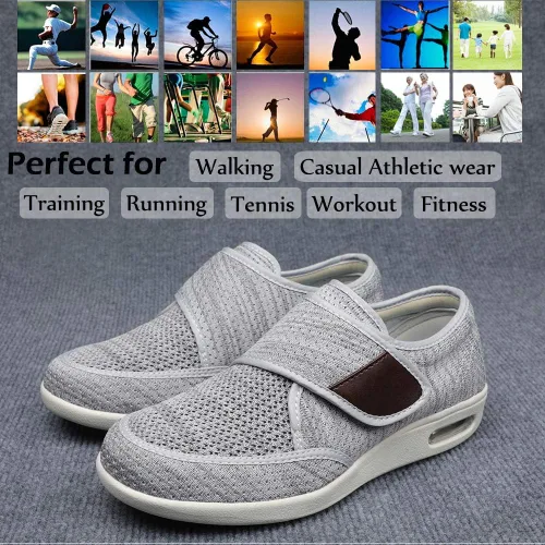 Vista 5 de Mei MACLEOD Zapatos para diabéticos para hombre, extra anchos, zapatos para caminar para pies hinchados, zapatos deportivos anchos para ancianos