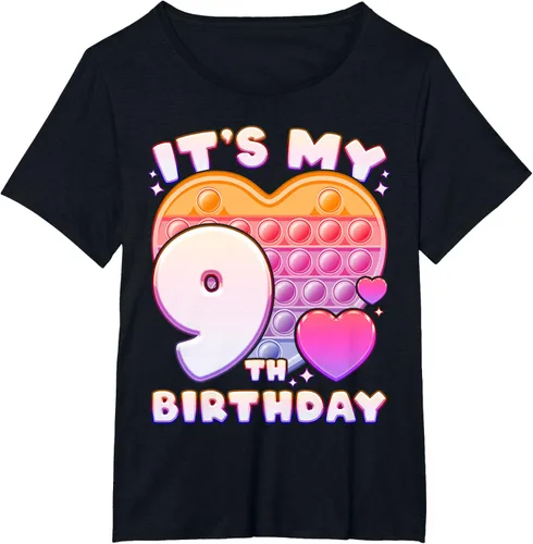 Vista 30 de Pop-it Birthday Girl 9 años de edad, Push it Pop Fidget Bubble Camiseta, Negro