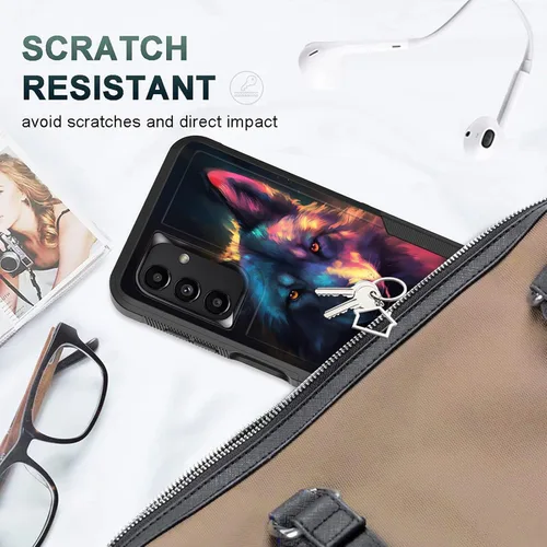 Vista 4 de Funda protectora para Galaxy A13 5G, doble capa híbrida resistente a prueba de golpes, policarbonato duro, silicona suave, TPU, funda protectora
