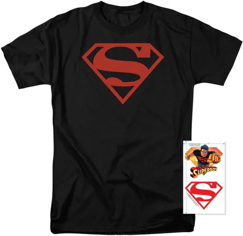 Vista 2 de Camiseta y calcomanías con logotipo de Superman de DC Comics, Negro