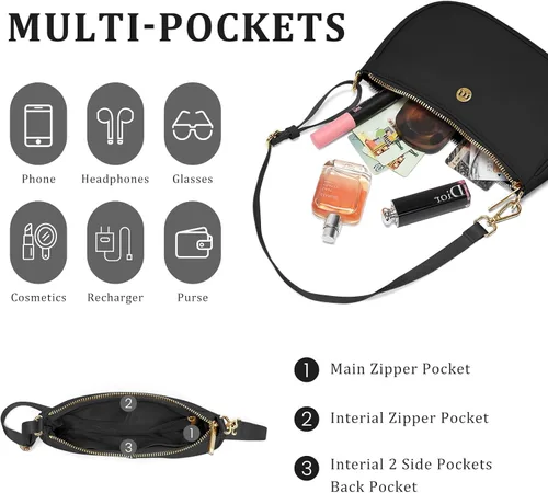 Vista 4 de Bolso de hombro para mujer, bolsos con correa ajustable para las axilas, mini monederos de embrague, bolsos de media luna de moda, 1L